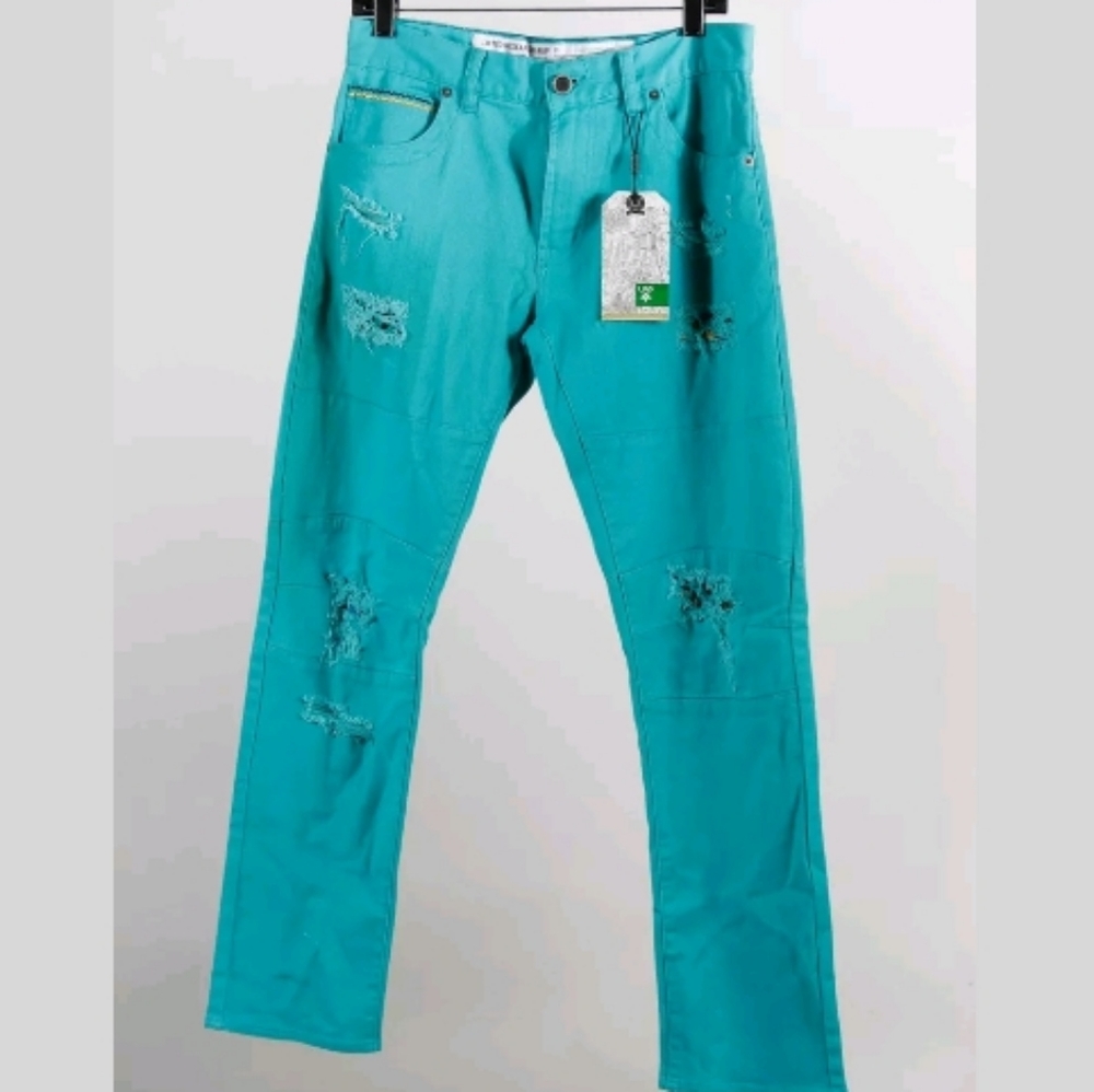 NWT Lifted Research Group Turquoise Cotton Distres